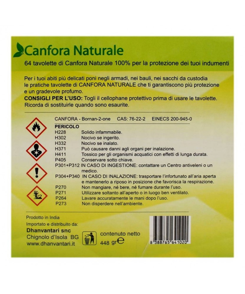 Dhanvantari Canfora Naturale Indiana In Tavolette 64 Pz