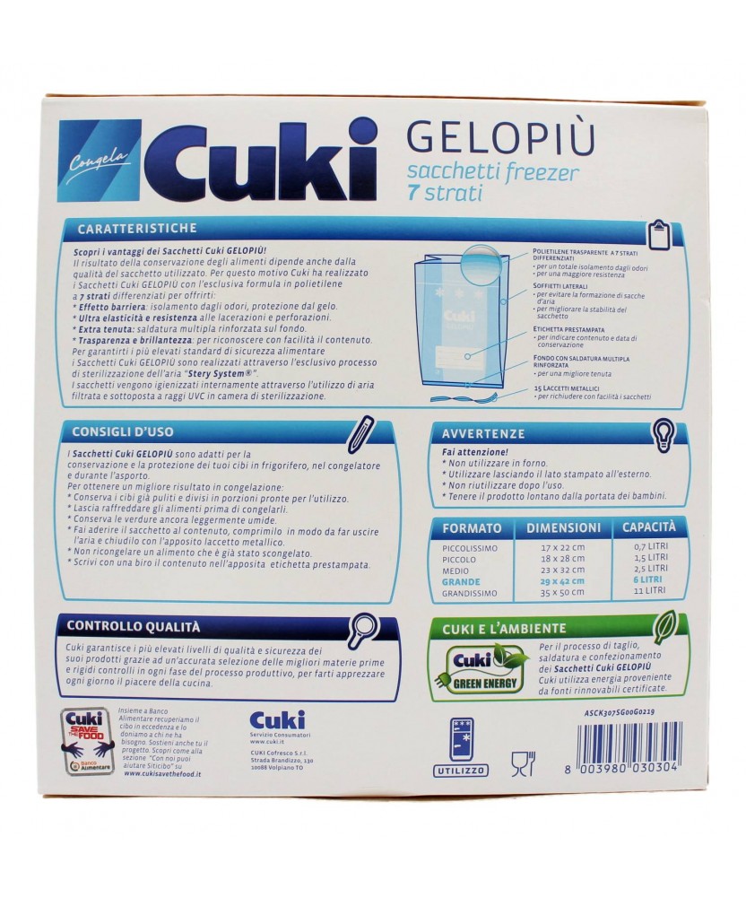 Cuki Gelopiù sacchetti freezer formato grande 15 pezzi