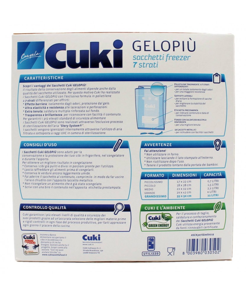 Cuki Gelopiù Sacchetti Freezer Formato Grandissimo 35x50 10 Pz