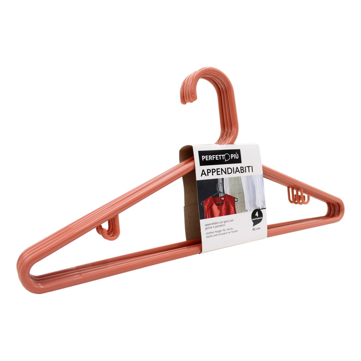 PERFETTO PIU' APPENDIABITI CON GANCI PER GONNE E PANTALONI 42 CM 4 PZ