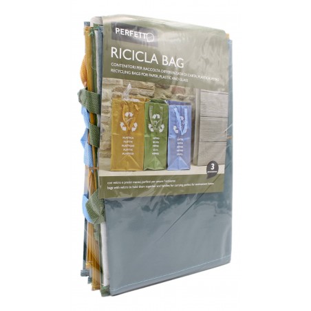 PERFETTO RICICLA BAG CONTENITORI PER RACCOLTA DIFFERENZIATA DI CARTA, PLASTICA E VETRO 3 PZ
