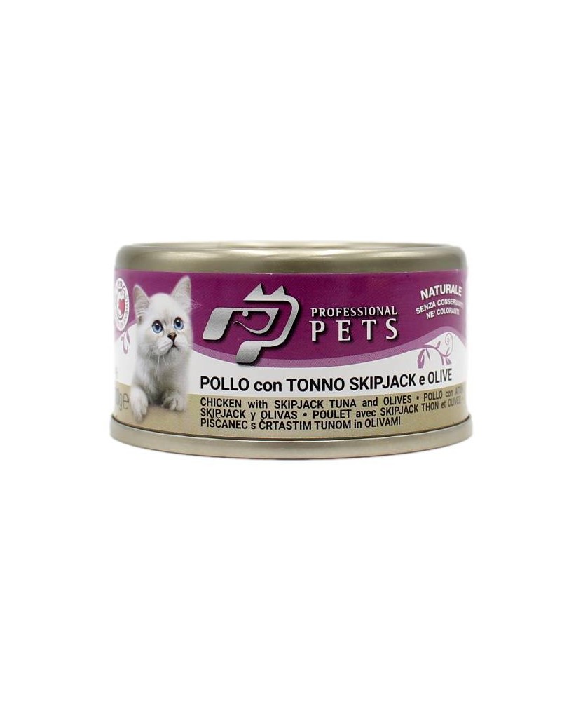 PROFESSIONAL PETS GATTO POLLO CON TONNO SKIPJACK E OLIVE 70 GR