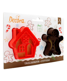 DECORA TAGLIAPASTA IN PLASTICA GINGERBREAD MAN E HOUSE 8X6.5/8X2 CM 2 PZ