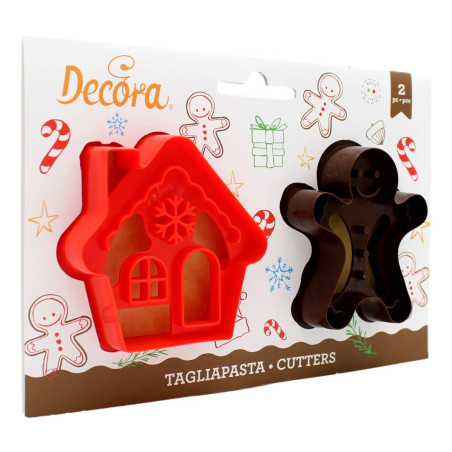 DECORA TAGLIAPASTA IN PLASTICA GINGERBREAD MAN E HOUSE 8X6.5/8X2 CM 2 PZ