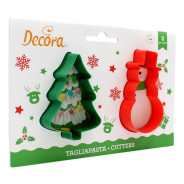 DECORA TAGLIAPASTA IN PLASTICA ALBERO DI NATALE E PUPAZZO DI NEVE 5.5/4.5X8/8.5X2 CM 2 PZ