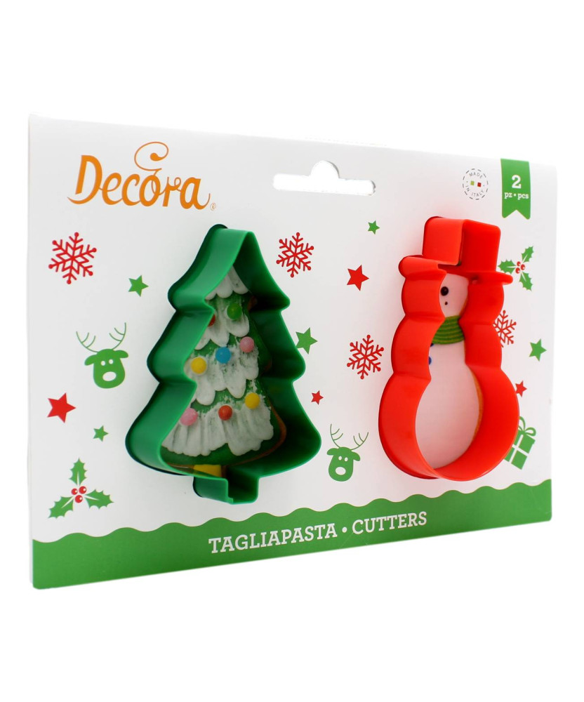 DECORA TAGLIAPASTA IN PLASTICA ALBERO DI NATALE E PUPAZZO DI NEVE 5.5/4.5X8/8.5X2 CM 2 PZ
