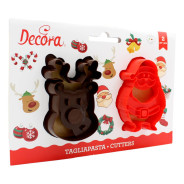DECORA TAGLIAPASTA IN PLASTICA BABBO NATALE E RENNA 8X5/7.6X2 CM 2 PZ