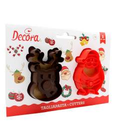 DECORA TAGLIAPASTA IN PLASTICA BABBO NATALE E RENNA 8X5/7.6X2 CM 2 PZ