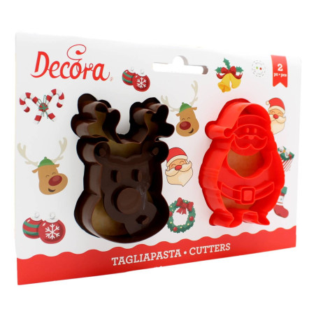 DECORA TAGLIAPASTA IN PLASTICA BABBO NATALE E RENNA 8X5/7.6X2 CM 2 PZ