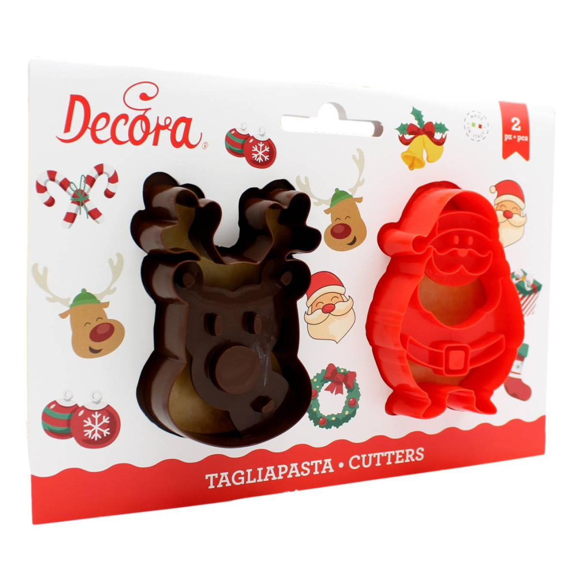DECORA TAGLIAPASTA IN PLASTICA BABBO NATALE E RENNA 8X5/7.6X2 CM 2 PZ