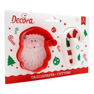 DECORA TAGLIAPASTA IN PLASTICA BABBO NATALE E CANDY CANE 5/5.5X8/8.5X2 CM 2 PZ