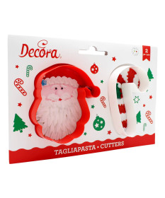 DECORA TAGLIAPASTA IN PLASTICA BABBO NATALE E CANDY CANE 5/5.5X8/8.5X2 CM 2 PZ