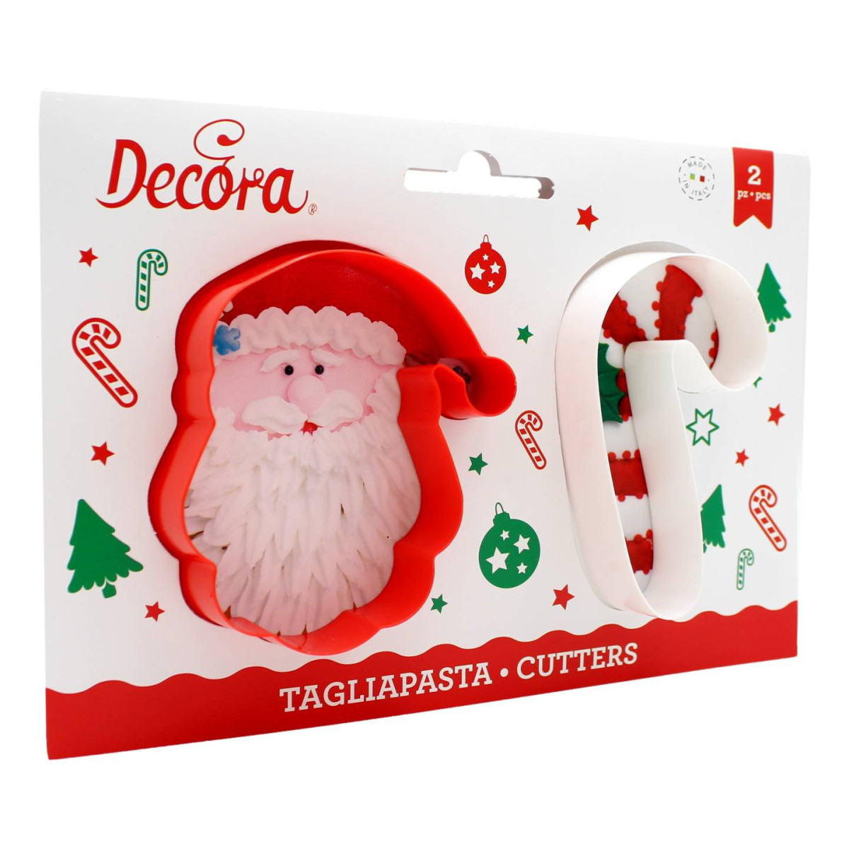 DECORA TAGLIAPASTA IN PLASTICA BABBO NATALE E CANDY CANE 5/5.5X8/8.5X2 CM 2 PZ
