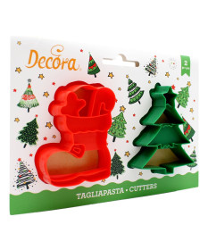 DECORA TAGLIAPASTA IN PLASTICA ALBERO DI NATALE E SCARPONE 8X6.5X2 CM 2 PZ