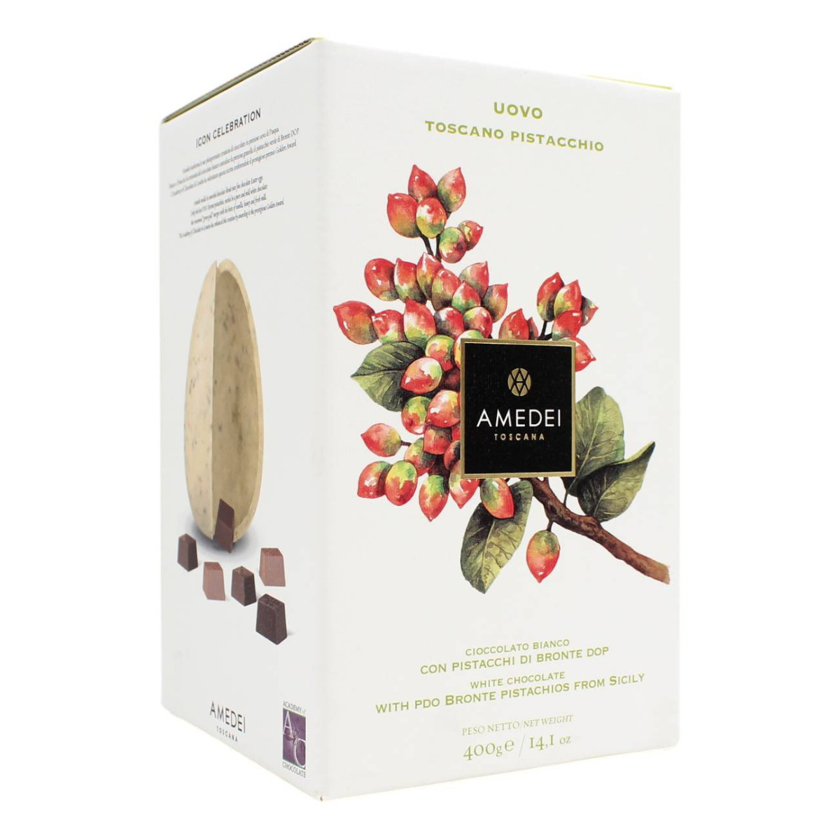 AMEDEI UOVO BIANCO CON PISTACCHI DI BRONTE DOP 400 GR