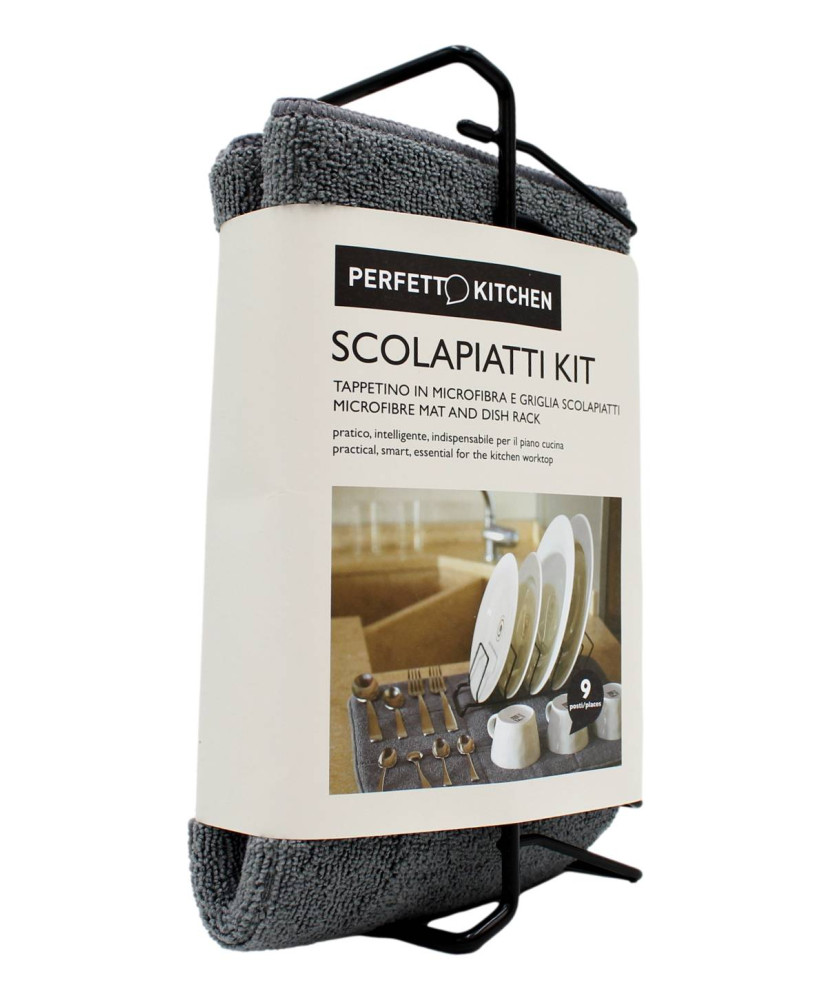 PERFETTO KITCHEN SCOLAPIATTI KIT TAPPETINO IN MICROFIBRA E GRIGLIA SCOLAPIATTI 9 POSTI 1 PZ