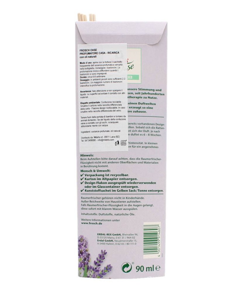 FROSCH OASE PROFUMO CASA LAVANDA CON OLI NATURALI CON BASTONCINI RICARICA 90 ML