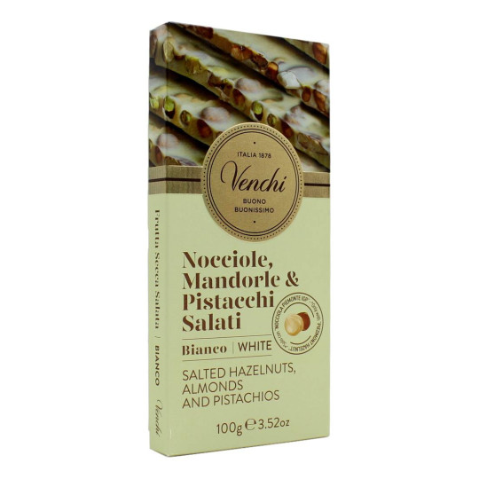 VENCHI TAVOLETTA BIANCA CON NOCCIOLE, MANDORLE E PISTACCHI SALATI 100 GR