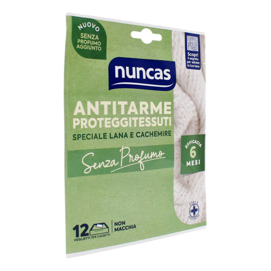NUNCAS ANTITARME PROTEGGI TESSUTI SPECIALE LANA E CACHEMIRE SENZA PROFUMO 12 FOGLIETTI
