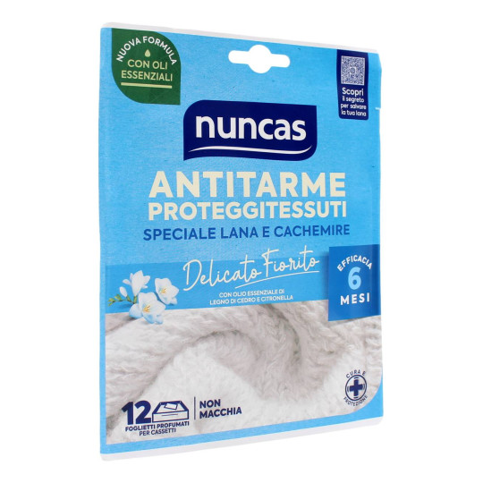 NUNCAS ANTITARME PROTEGGI TESSUTI SPECIALE LANA E CACHEMIRE DELICATO FIORITO 12 FOGLIETTI