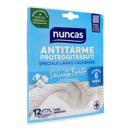 NUNCAS ANTITARME PROTEGGI TESSUTI SPECIALE LANA E CACHEMIRE DELICATO FIORITO 12 FOGLIETTI