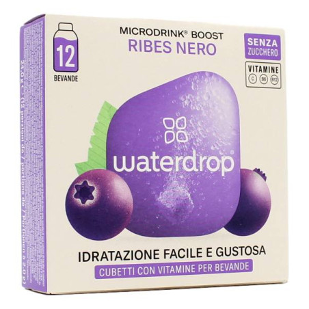 WATERDROP CUBETTI CON VITAMINE PER BEVANDA AL RIBES NERO SENZA ZUCCHERO 12 PZ