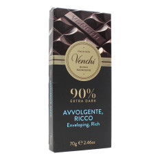 VENCHI TAVOLETTA EXTRA FONDENTE 90% AVVOLGENTE E RICCO 70 GR