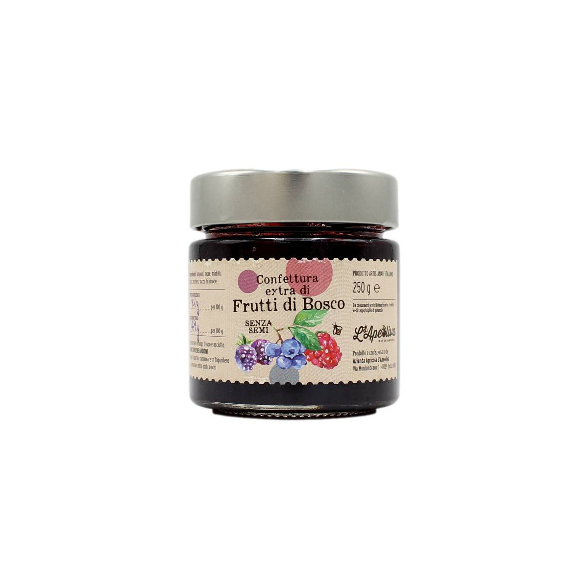 L'APEOLIVA CONFETTURA EXTRA DI FRUTTI DI BOSCO SENZA SEMI 250 GR