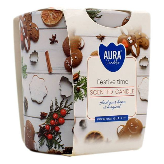 AURA CANDLES CANDELA PROFUMATA FESTIVE TIME 22 ORE 100 GR
