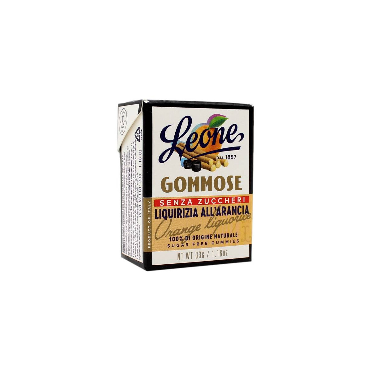 LEONE CARAMELLE GOMMOSE SENZA ZUCCHERI ALLA LIQUIRIZIA E ARANCIA 33 GR